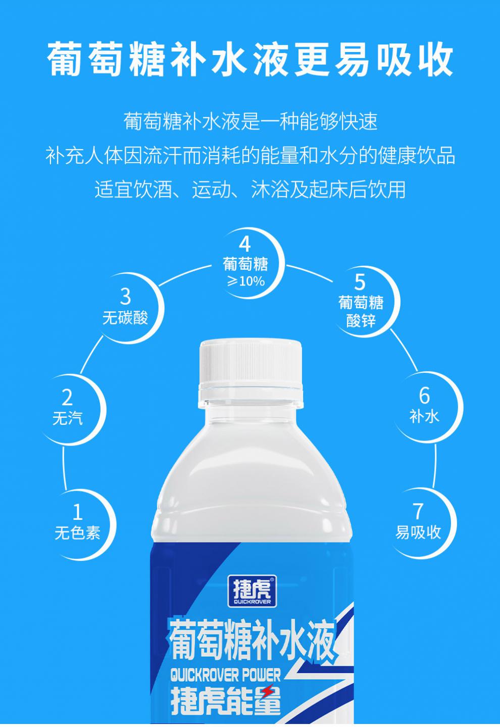 葡萄糖补水液 椰泰捷虎葡萄糖补水液 功能网红运动健身饮料原味 900ml