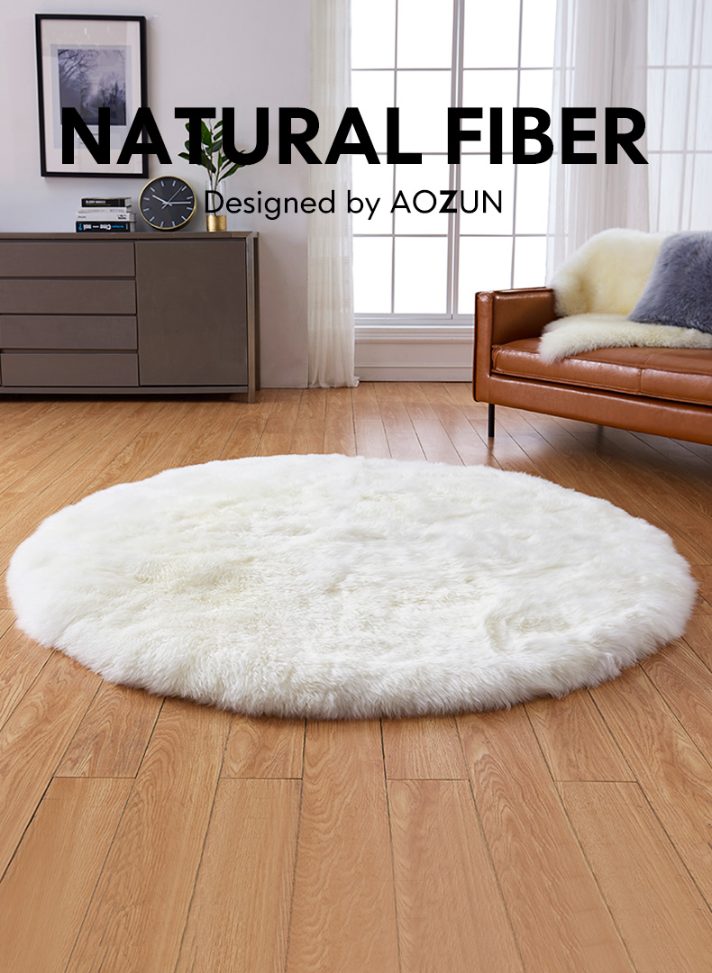 澳尊羊毛地毯床边加厚圆形地毯澳洲整张羊皮皮毛一体卧室地毯圆毯樱花