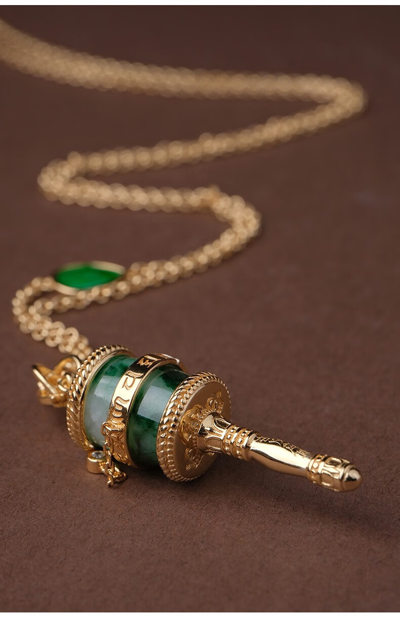 布达拉宫翡翠转经筒项链银链男女吊坠礼盒装送女友老婆生日礼物 翡翠