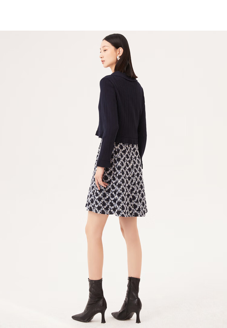 vgrass维格娜丝2022年冬季新款气质通勤中长款针织连衣裙女 黛蓝小