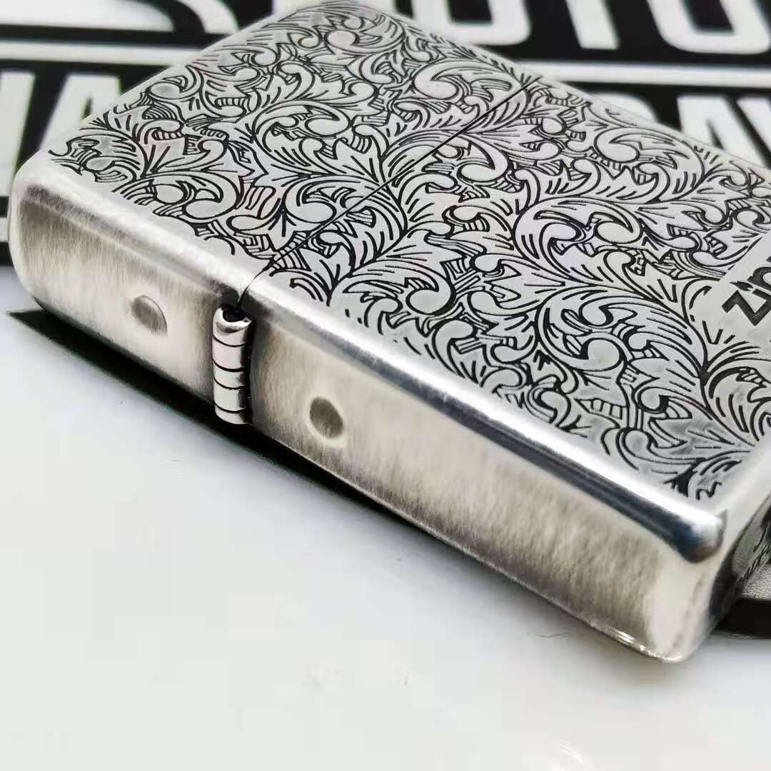 zippo打火机之宝唐草古银原装拉丝纹复送男票礼品 盔甲双面唐草_礼盒