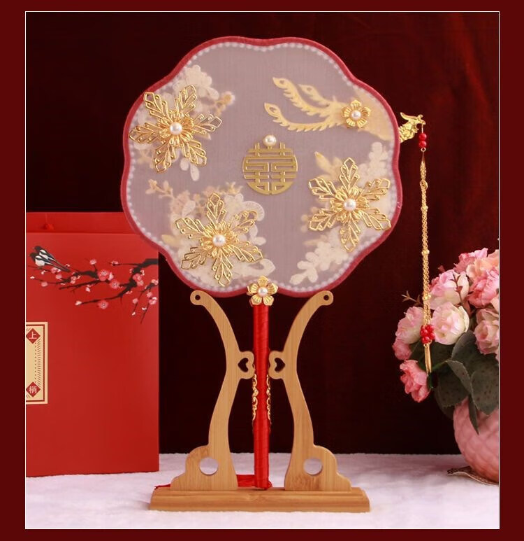 抖音小红书中式婚礼扇子diy材料包古风新娘秀禾团扇结婚喜扇 51520款