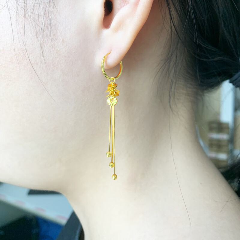 老凤凰款 黄金耳环女款au750金真金饰品年轻人结婚首饰时尚彩金耳饰