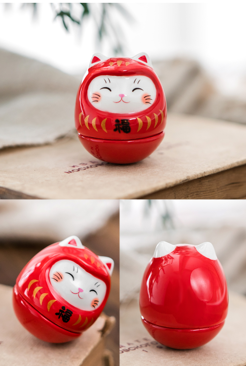 日本药师窑招财猫不倒翁摆件桌面创意可爱生日升职礼物女生情人节 送