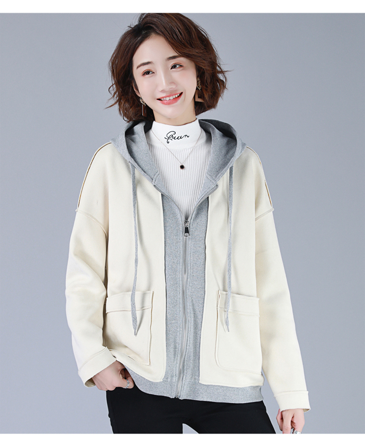 女装 短外套 积雨(giyu) 2019秋款连帽拼接卫衣女开衫外套舒适潮流