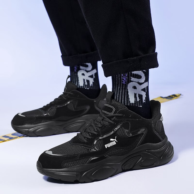 彪马(puma)级秋季男鞋黑武士体育生黑色运动夜跑鞋子老爹潮鞋男 黑色