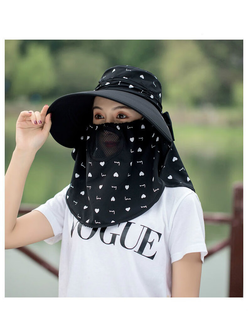怡央新品面纱帽子遮阳帽女夏天骑电动车晒帽妈妈大沿遮脸面纱太阳帽
