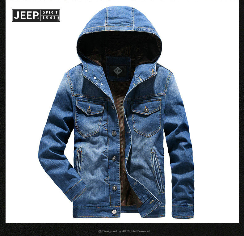 jeep吉普牛仔外套男外穿春秋季休闲夹克男装连帽短款上衣青年牛仔外衣