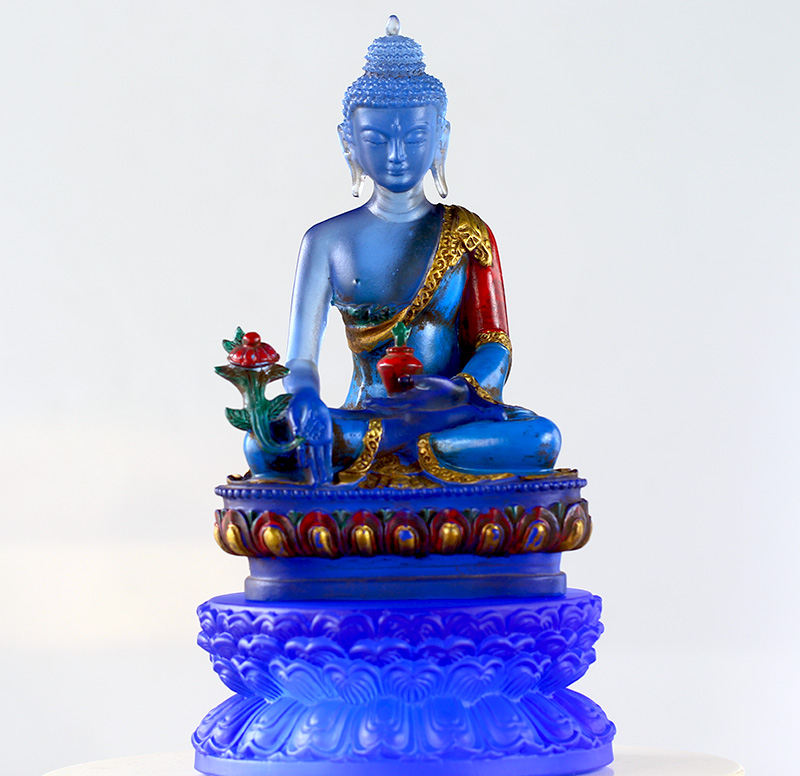 药师佛像古法琉璃 古法琉璃仿古药师佛佛像摆件居家客厅佛堂桌面摆放