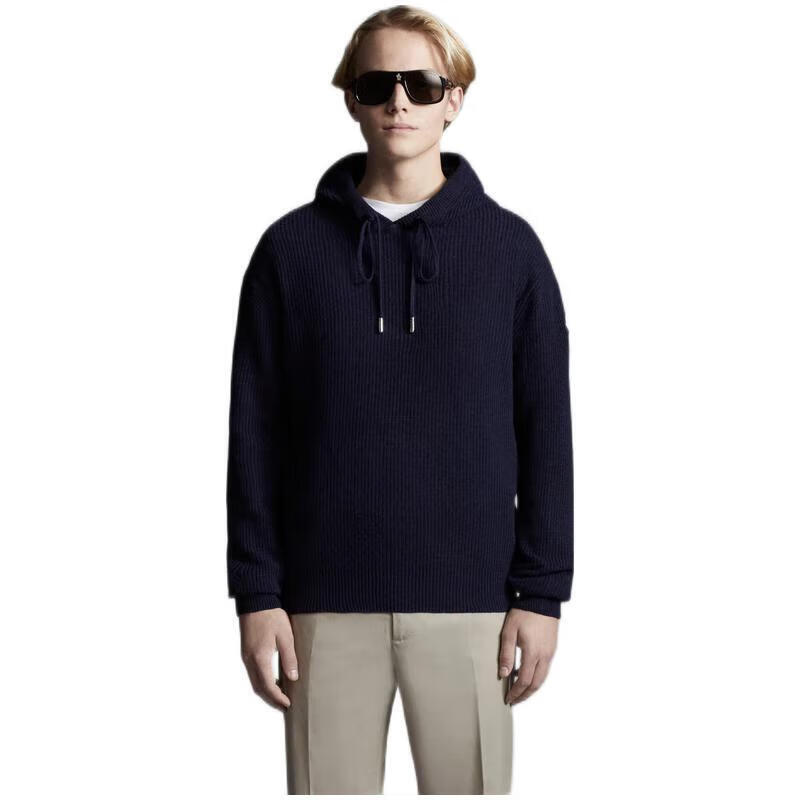 moncler蒙口男士卫衣针织连帽衫羊绒混纺2022秋冬休闲或家居 墨蓝 m