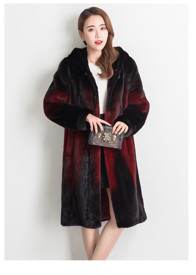 高端品牌貂皮大衣女整貂长款连帽进口天鹅绒水貂皮草外套皇冠中老年妈