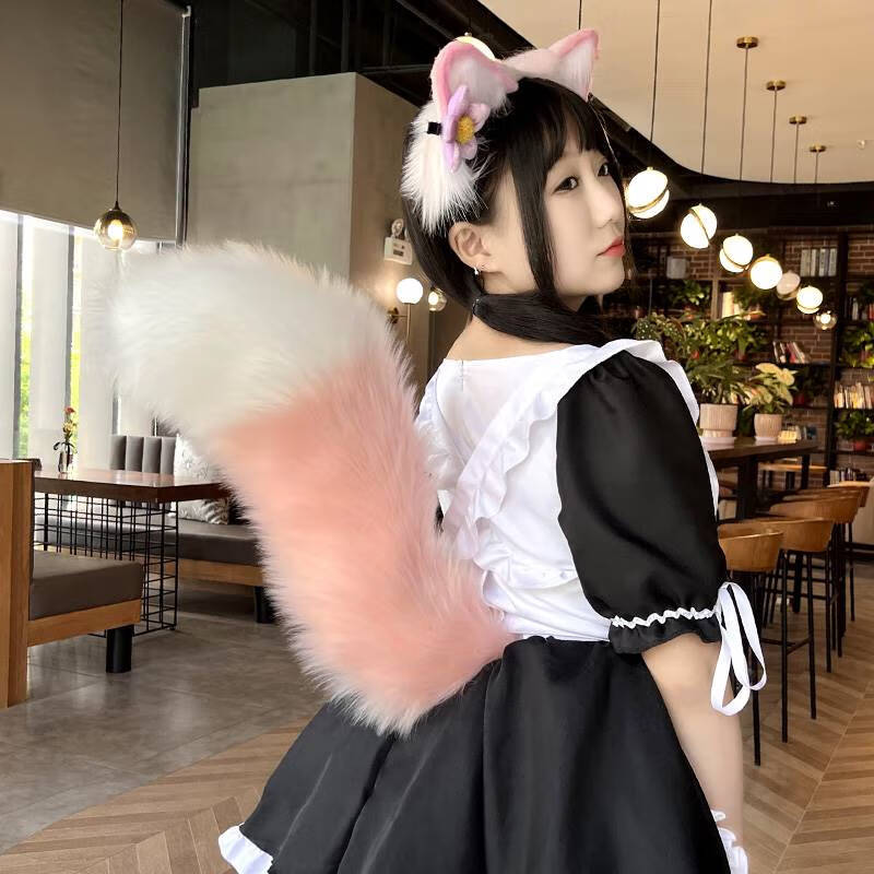 机智芽 狐狸尾巴毛绒兽尾动物儿童电动漫展派对cosplay 黄白尾巴透明