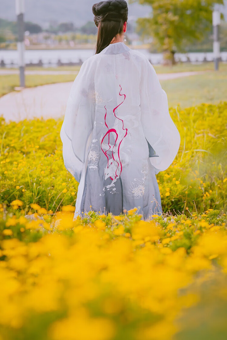 飘逸古装侠女九尾狐汉服女夏超仙改良拖尾山海经显瘦中国风大袖衫白色