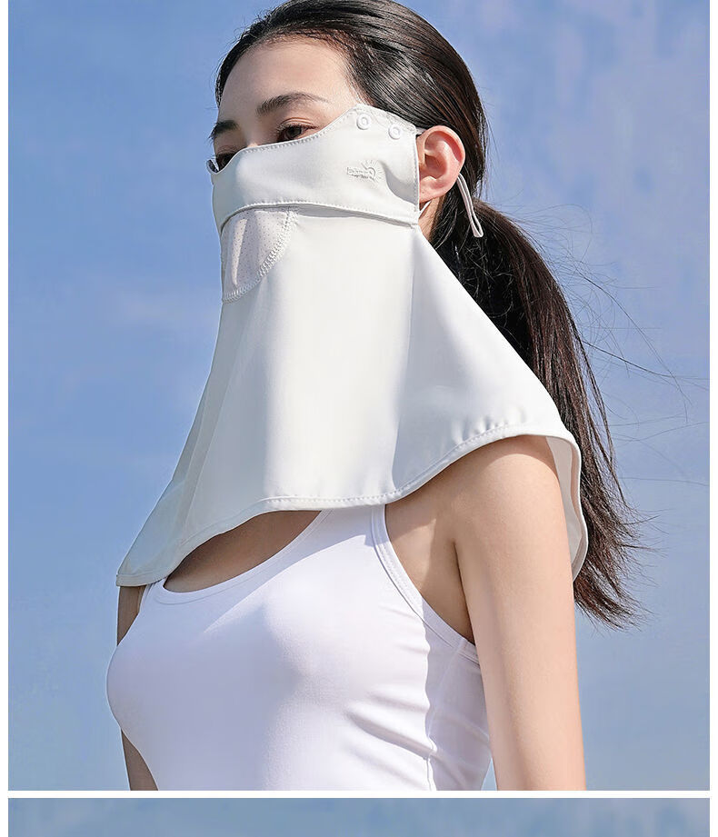 迈彦婧防晒面罩遮脸女夏季遮阳帽子全脸防护户外可拆卸两用款白色均码
