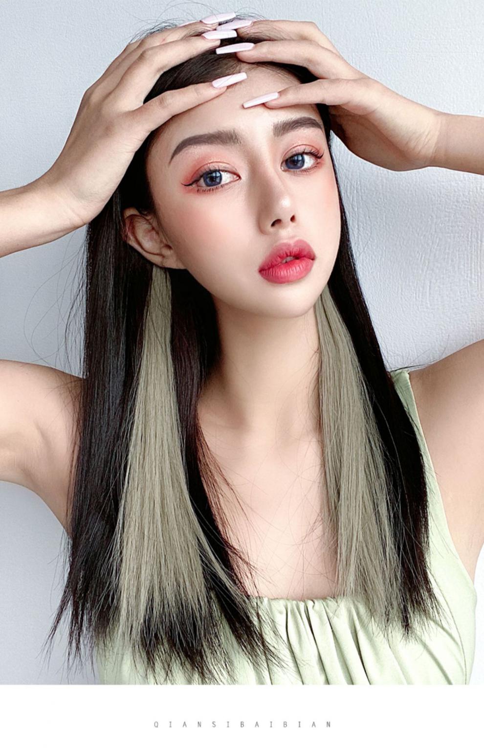 痕一片式卡子发挑染接发假发挂耳染发片mtm 孔雀绿-新升级内网-35cm 1