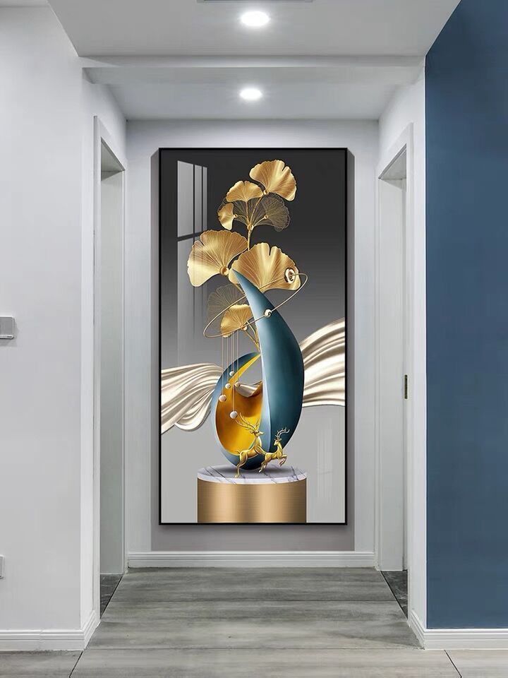 现货直发包安装玄关装饰画入户走廊过道尽头壁画轻奢晶瓷竖版挂画北欧