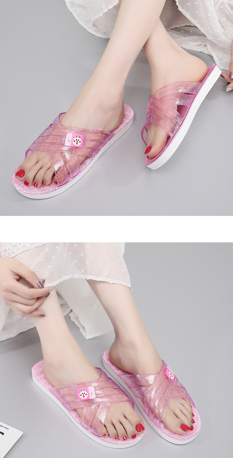 塑料拖鞋女夏季水晶凉拖鞋女家用透明塑料平跟平底软底防滑防臭脚休闲
