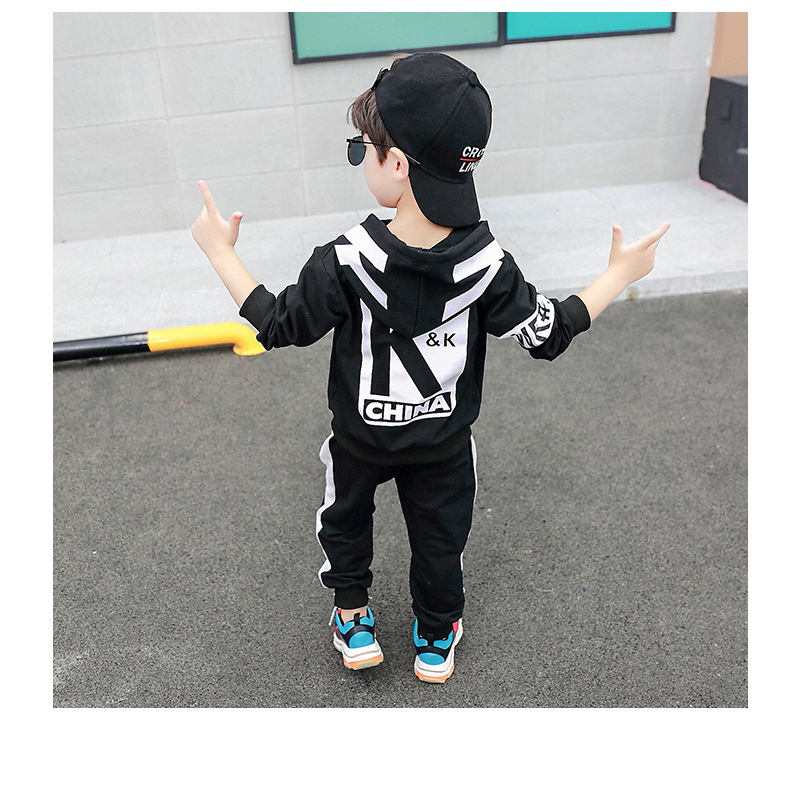 同款韩商言kk战队队服李现儿童男童秋季卫衣套装小孩童装衣服 黑色