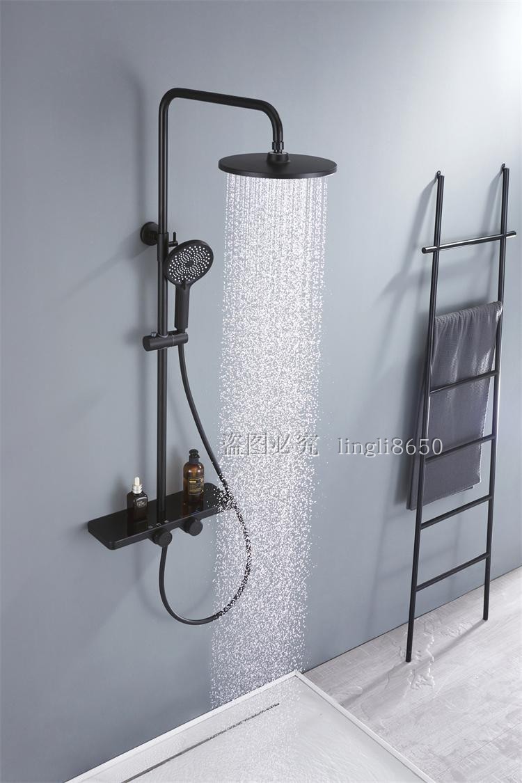 德国当代花洒新款德国当代全铜升降淋浴白色花洒套装黑色浴室圆形明装