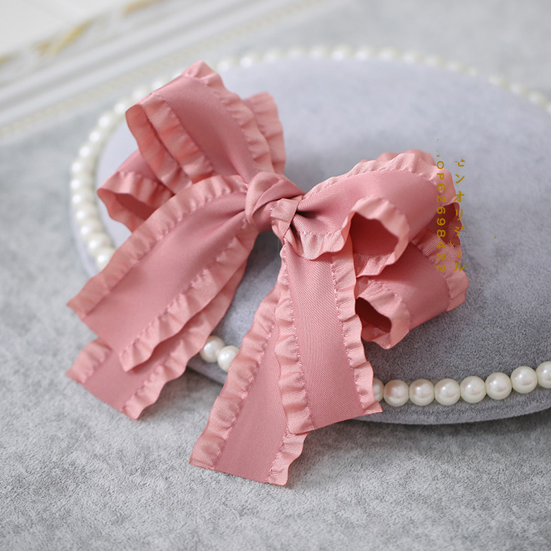 日系软妹大款手工发饰黑色色丝带大蝴蝶结发夹流苏大飘带头饰仙 10