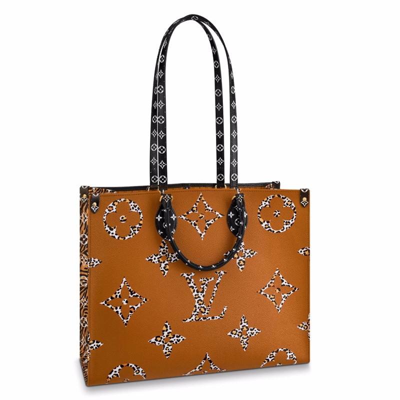 路易威登lv女包onthego丛林大老花拼色单肩手提包 m44674黑色代购