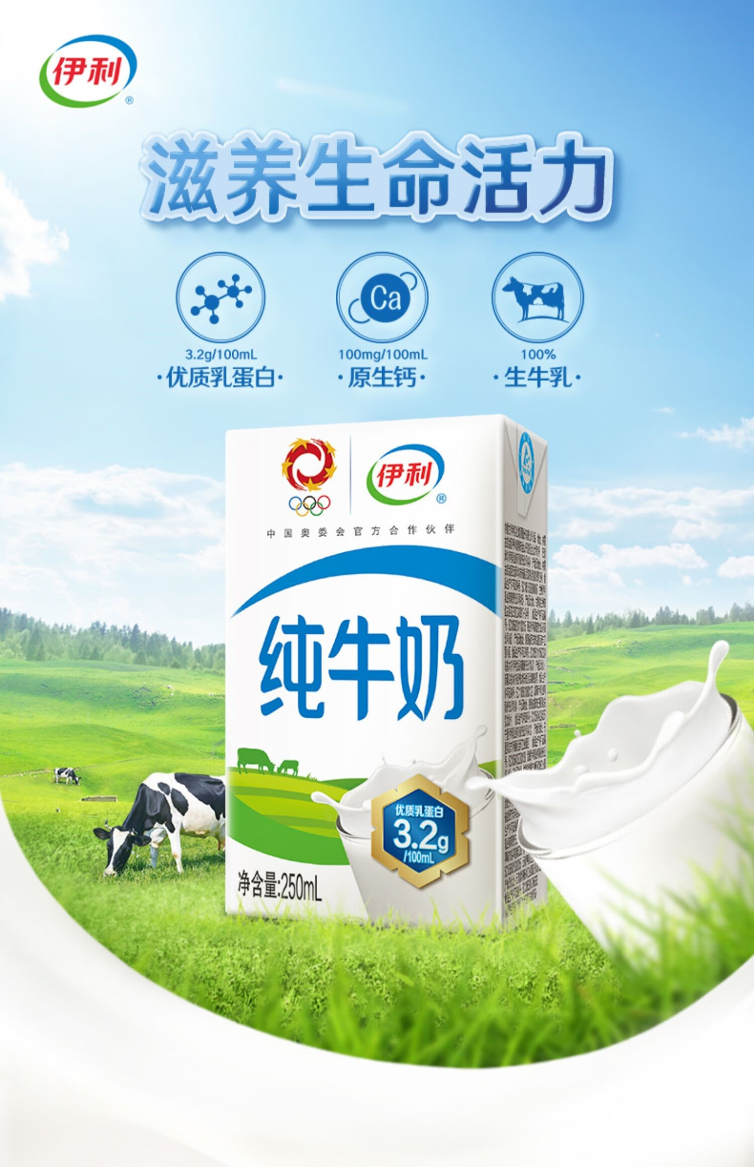 伊利10月 伊利纯牛奶整箱24盒*250ml营养早餐无菌牛奶批纯奶 草绿色