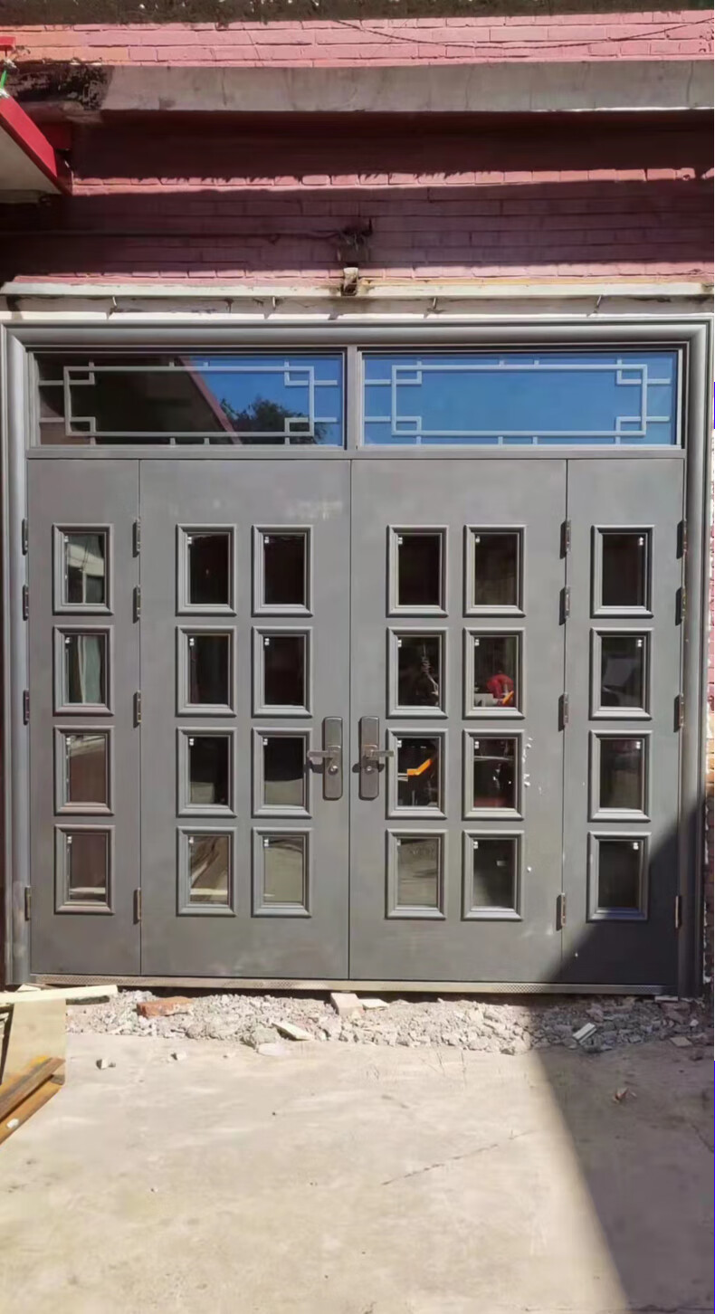 别墅大门网红双开钢化玻璃门定制锌合金防盗门中式入户门农家院门的