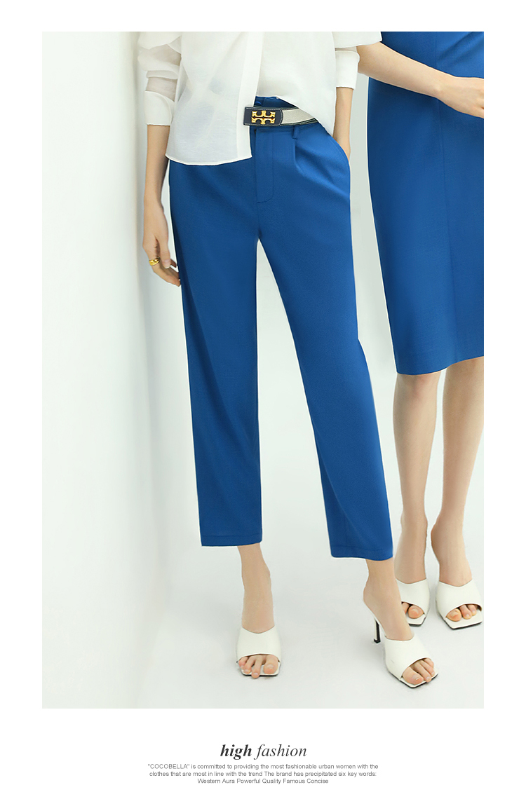 cocobella时尚克莱因蓝色职业西裤女夏九分哈伦休闲裤pa515蓝色s
