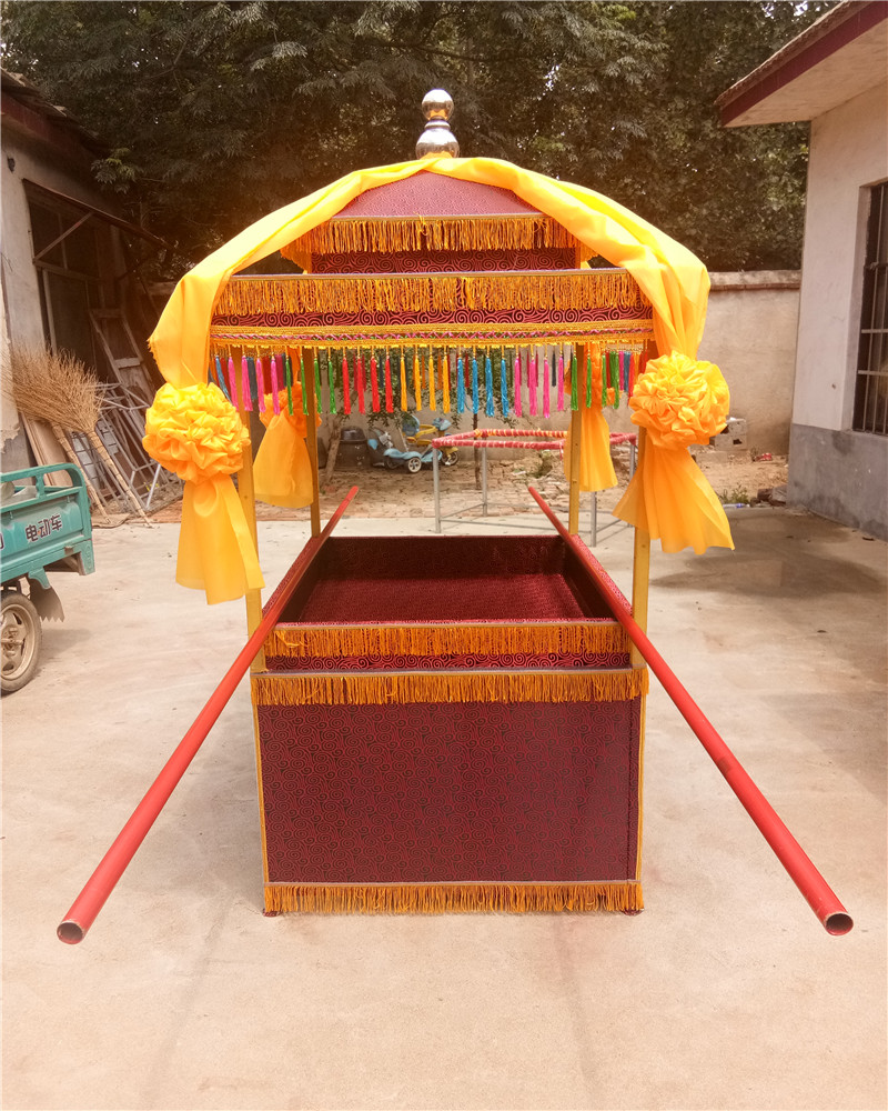 白事轿子 中式八抬抬骨灰盒出殡花轿 折叠灵轿 支持定做 加大款蓝色