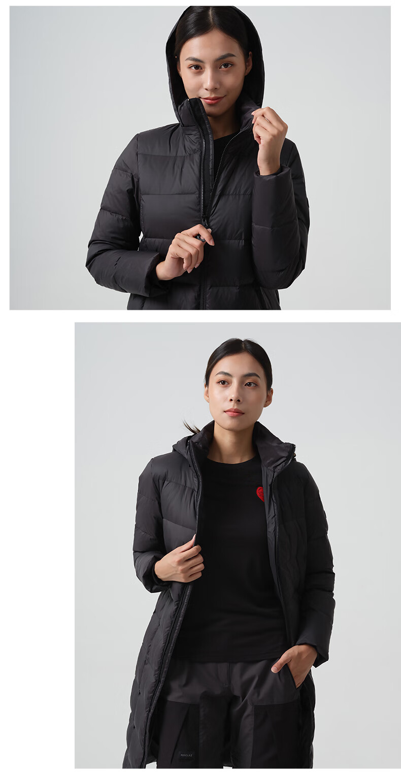 迪卡侬官方羽绒服女加厚保暖冬季棉服羽绒衣长款运动外套odt3 黑色 m