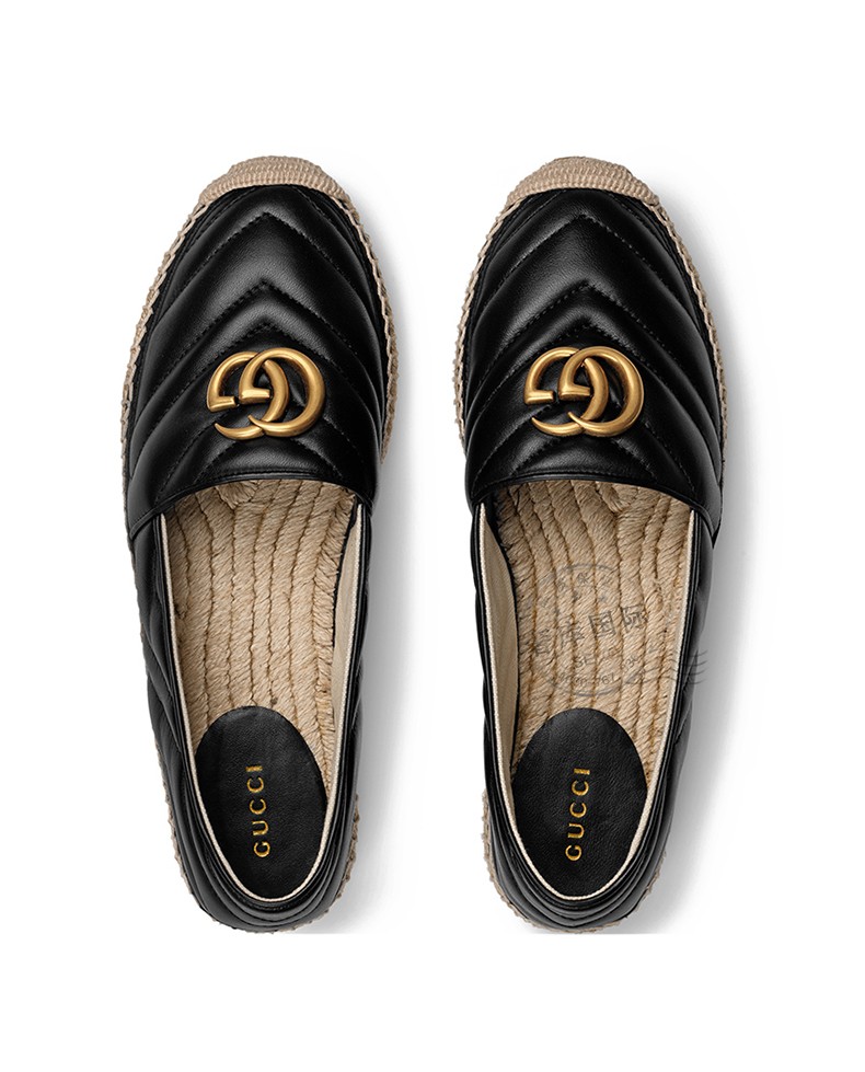 gucci古驰女鞋牛皮gg草编底渔夫鞋551890bko001000黑色355