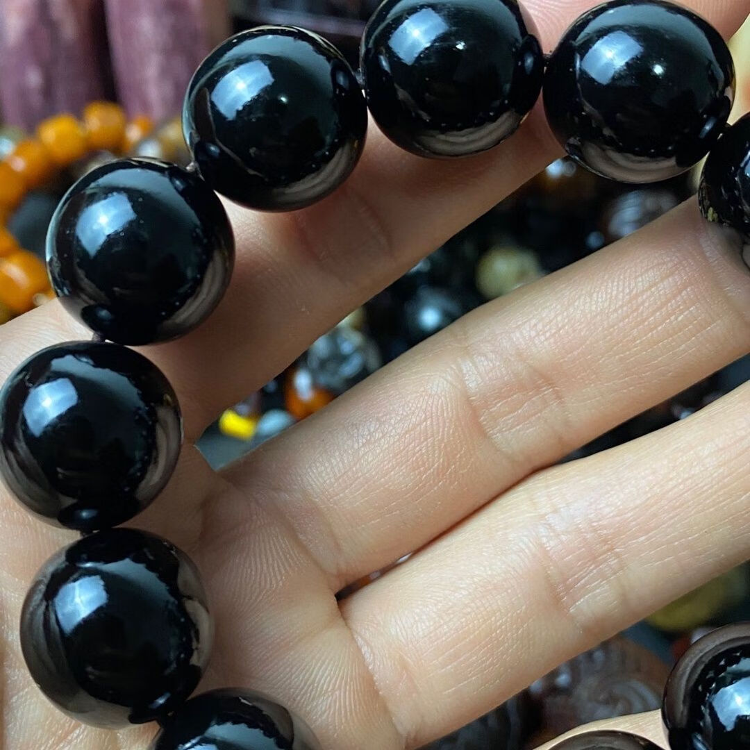 彩寇 真牛角黑牛角手串保真牛角男士佛珠女士手链饰品配饰 10毫米