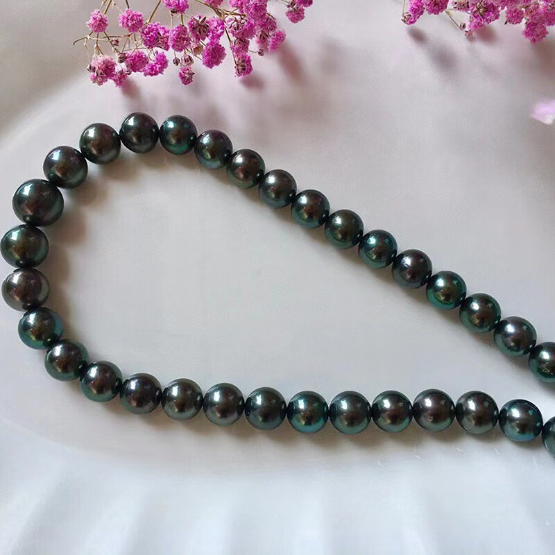 pearlboat 孔雀绿黑珍珠项链 进口海水珍珠吊坠轻奢锁骨链送女友妈妈