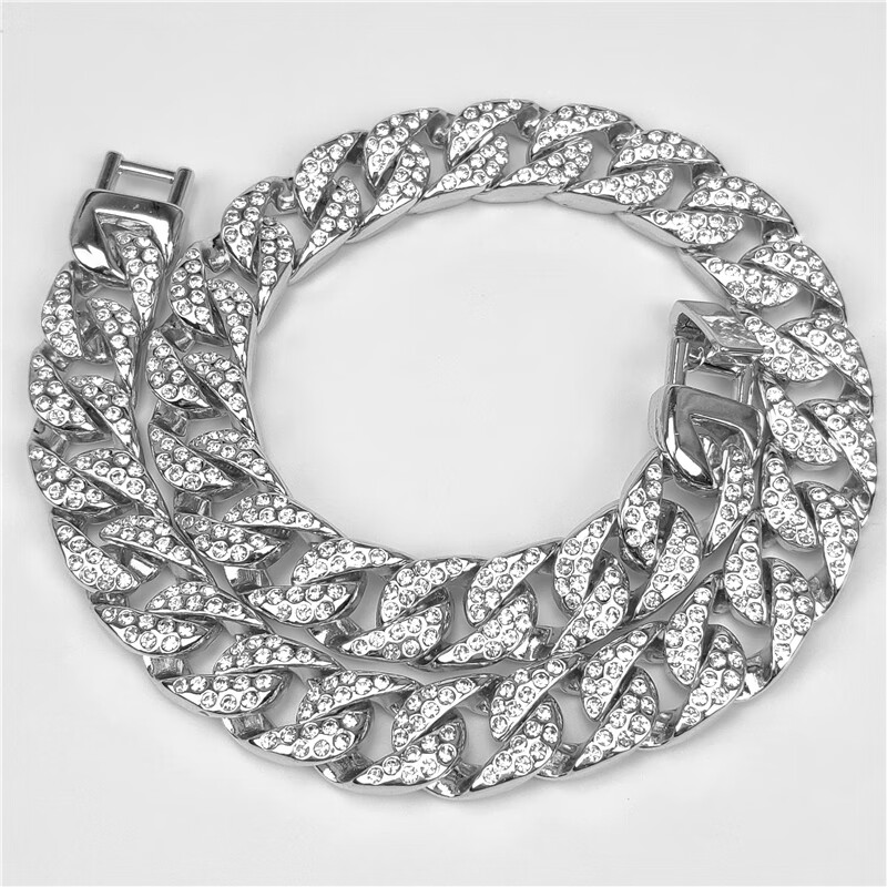 欧美古巴链潮牌满钻15mm粗hiphop黑人夸张嘻哈项链 60厘米金色