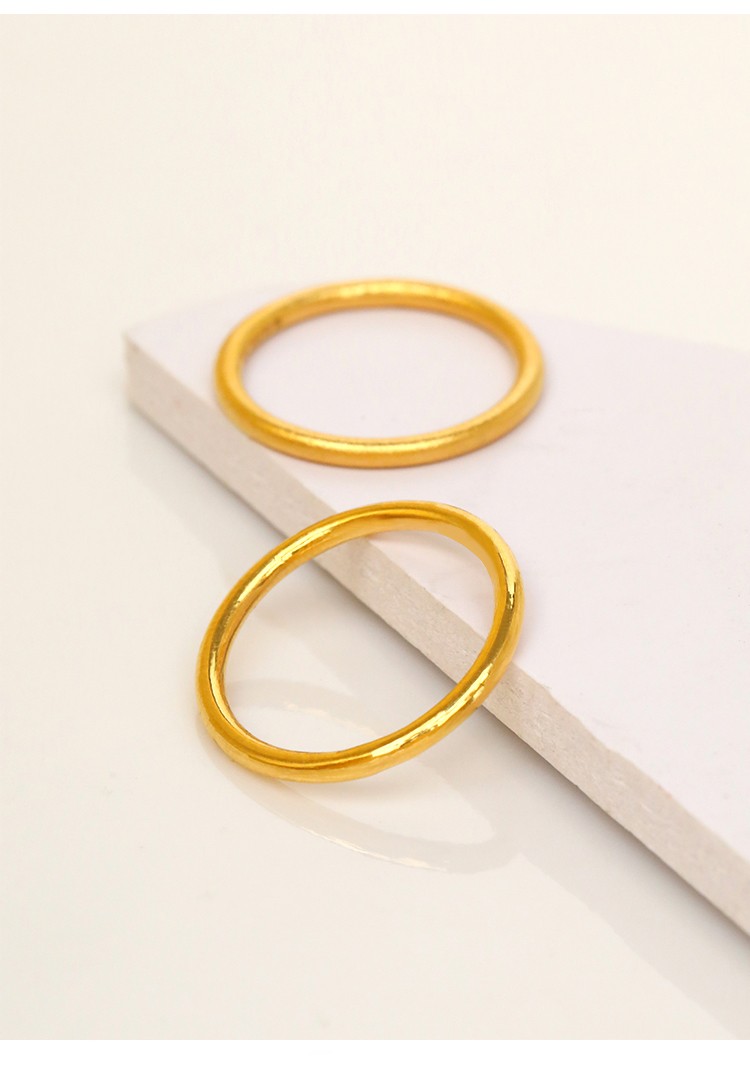 老凤凰黄金戒指男女款情侣对戒实心足金999古法金戒指细条小金圈磨砂