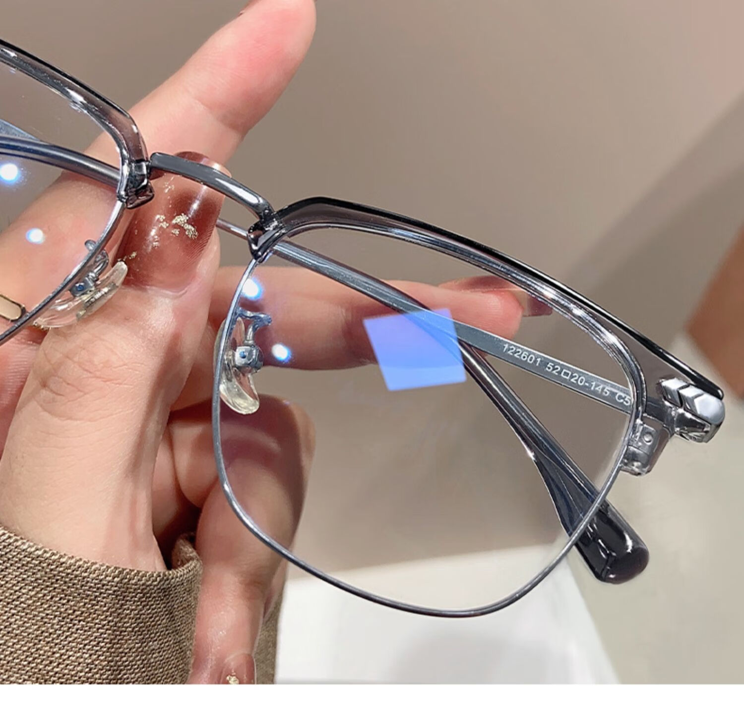 猫耳半框眼镜半框近视眼镜框女款超轻纯钛猫耳透灰色可配度数防蓝光