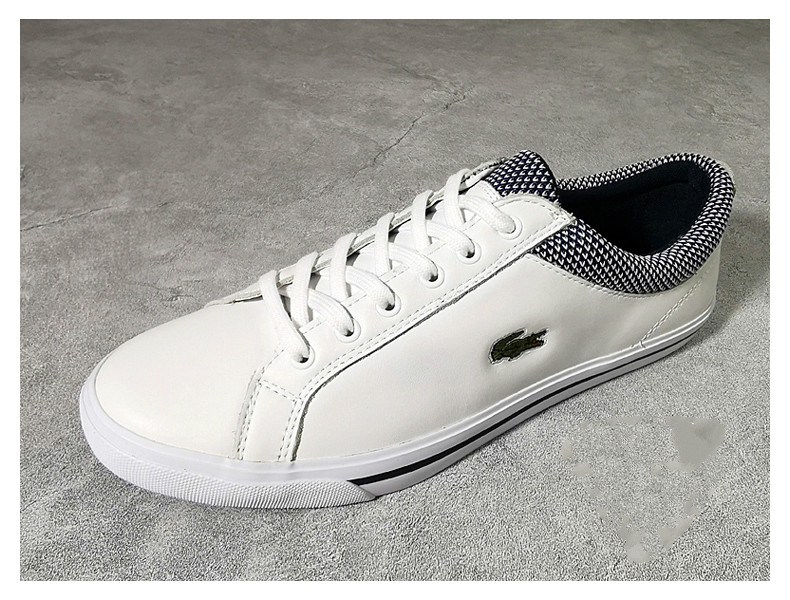lacoste法国鳄鱼头层牛皮休闲鞋系带男鞋子低帮板鞋白色春秋季 白色