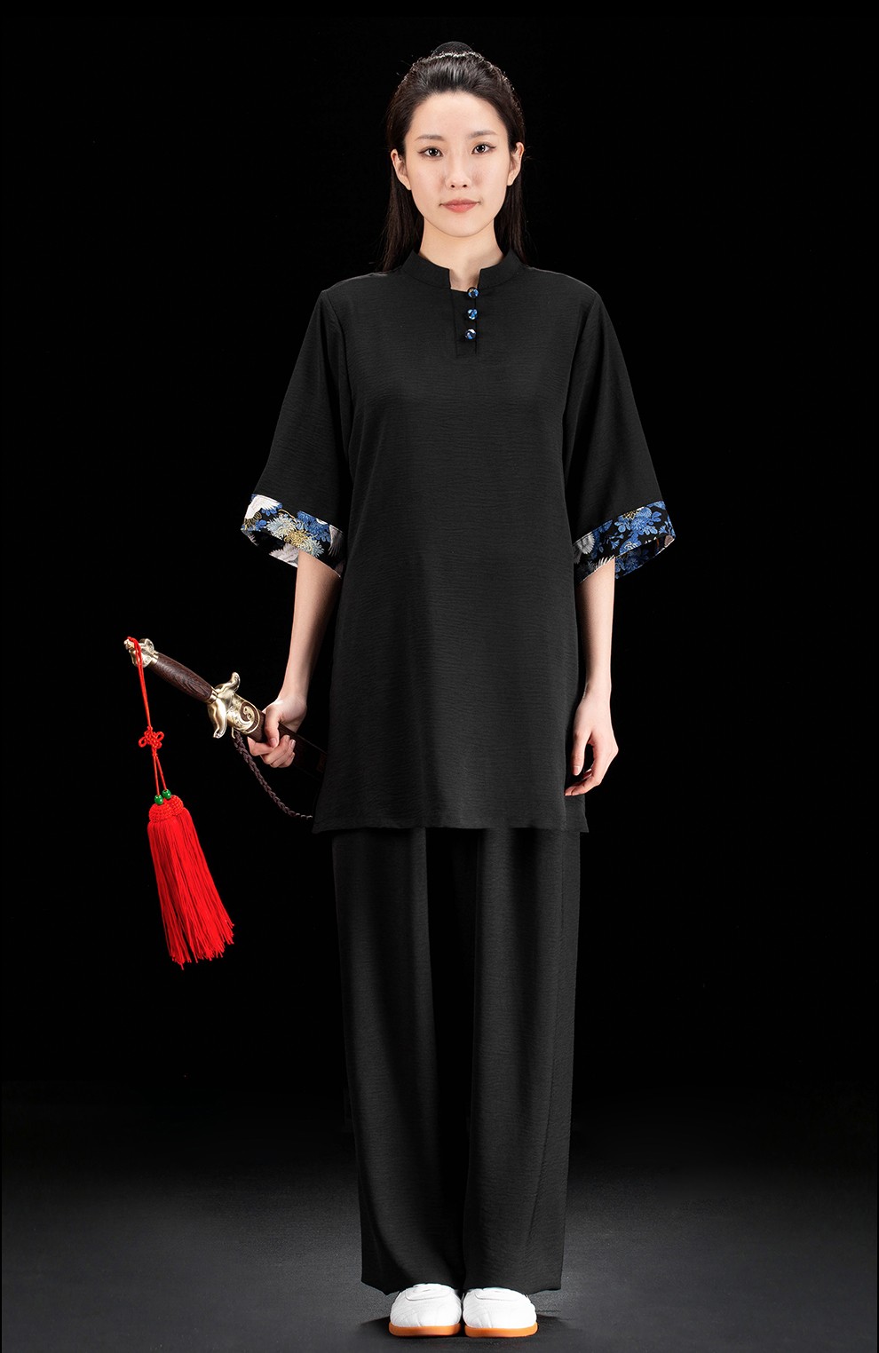 绘武太极服女短袖武术练功服夏季太极拳表演服白色上衣中式套头休闲