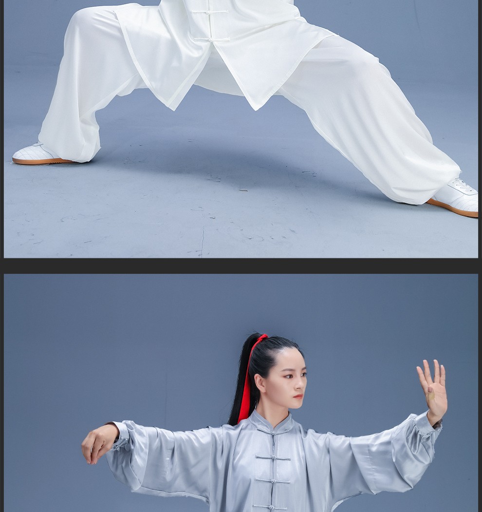 云太极服男女练功服真丝表演服中老年太极拳服装桑蚕丝晨练服丝云白色