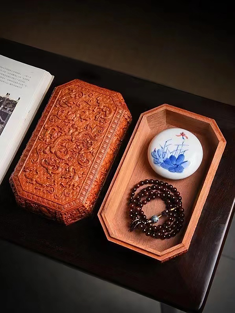 康言故宫藏品复刻【螭龙】首饰盒红木大果紫檀木中式天地盒文玩收藏品
