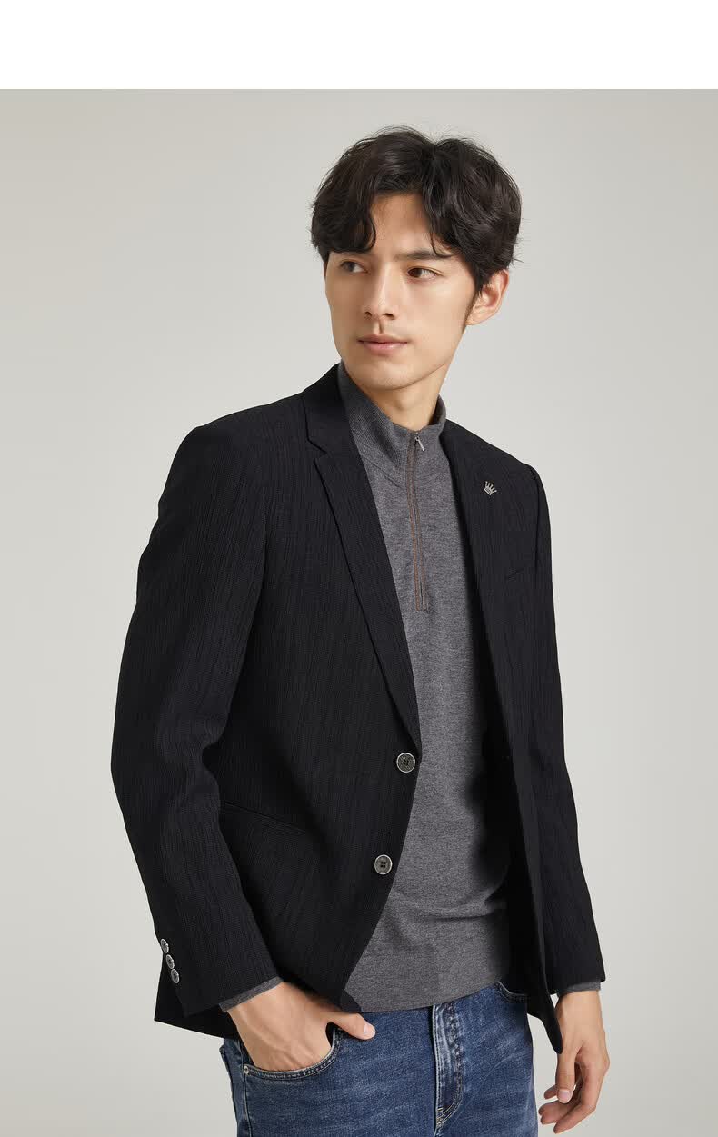 利郎西服外套男修身商务休闲2021秋冬新款帅气肌理感单西上衣外套黑g1