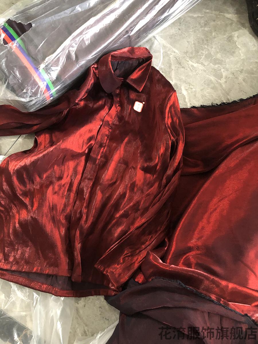 haider风格 红丝绸衬衫男女高街 酒红色 现货现发 xl【图片 价格 品牌