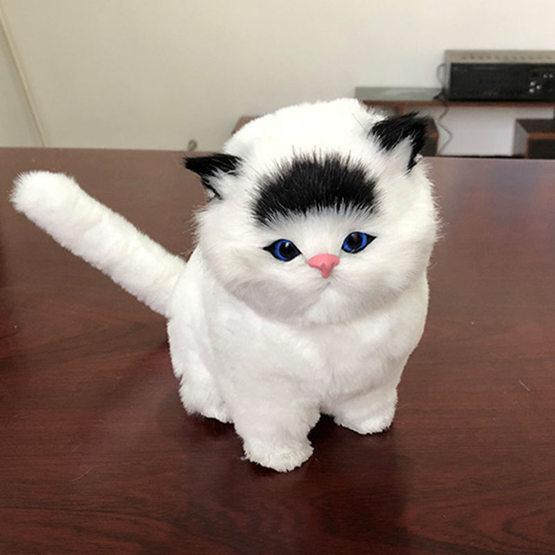【618活动】仿真猫会叫的小猫咪尾巴可以弯曲的仿真小猫米 全白会叫胖