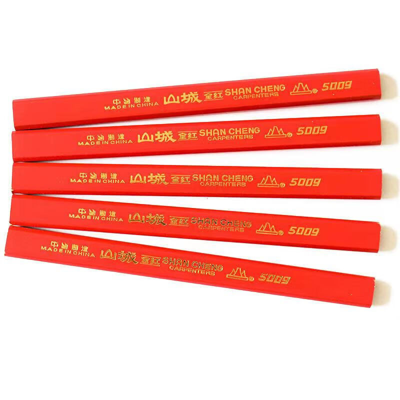 舒罗红色铅笔红色记号笔山城八角红心木工铅笔粗心扁头工地划线做记号