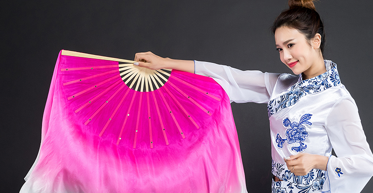 舞蹈扇子跳舞扇加长真丝双面胶州秧歌扇演出大扇渐变舞表演扇 扇骨36