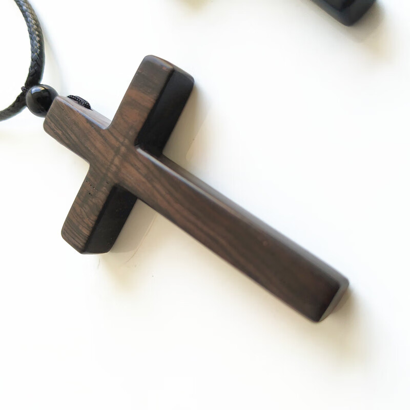 矢向 十字架木制信仰木雕木质十字架男女士檀木黑桃木项链吊坠木制