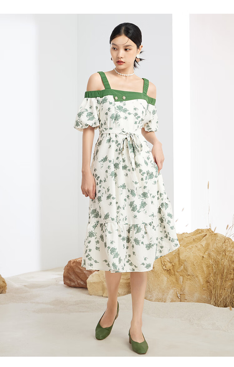 ief/爱依服连衣裙2022年夏季新款韩系高级感拼接吊带碎花收腰长裙3611