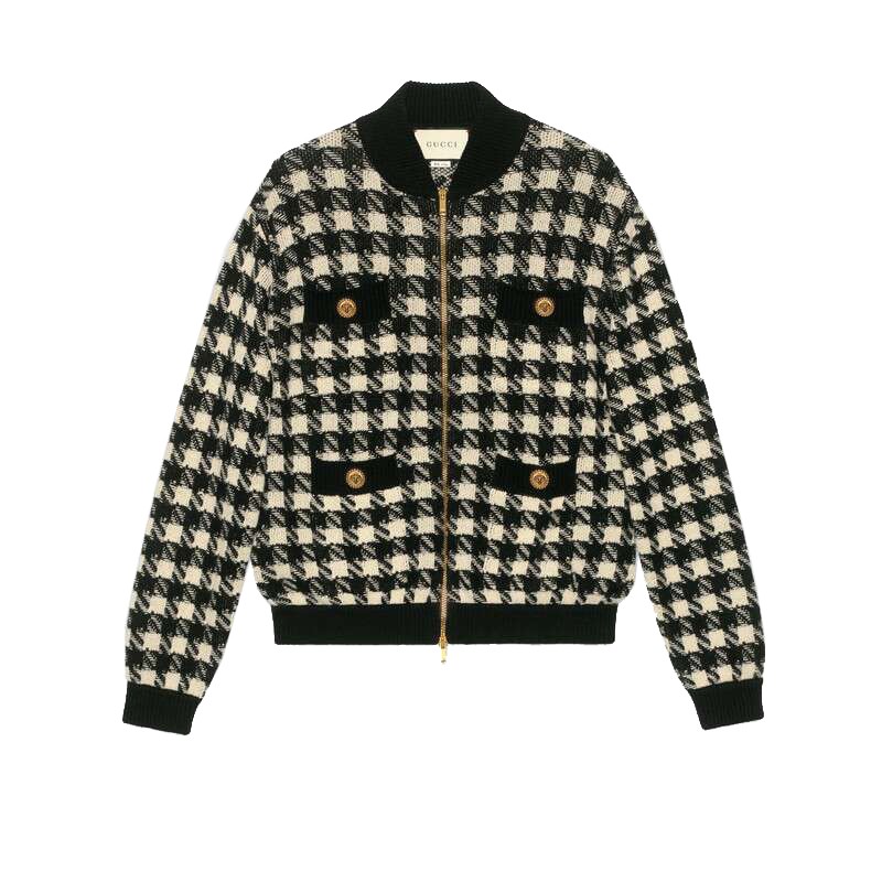 gucci古驰女装19秋冬千鸟格夹克外套上装上衣 黑色595691 xkaw9 9207