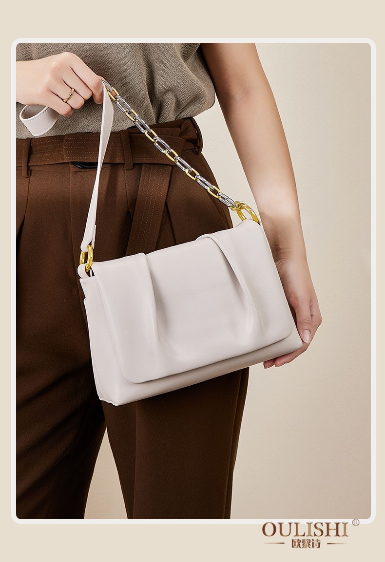 欧黎诗oulishi轻奢品牌牛皮腋下包女夏2022新款时尚高级感云朵包白色