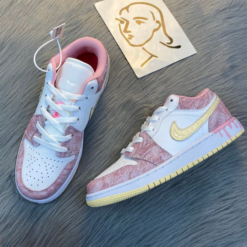 【官方旗舰店】aj3女鞋官网冰淇淋粉低帮樱花粉拼色空军一号运动板鞋